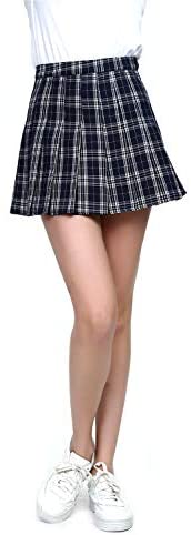 Fashion World Women High-Waist Pleated Mini Skirt with Soft Underneath,Blue Large: Clothing