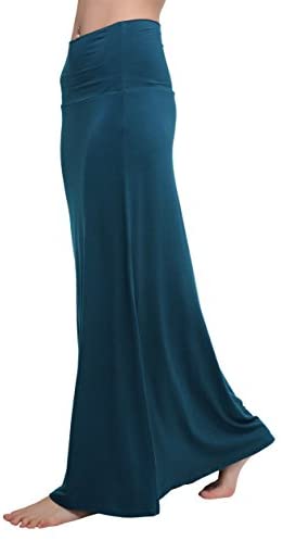 Urban CoCo Women's Stylish Spandex Comfy Fold-Over Flare Long Maxi Skirt at Amazon Womenâs Clothing store