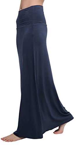 Urban CoCo Women's Stylish Spandex Comfy Fold-Over Flare Long Maxi Skirt at Amazon Womenâs Clothing store