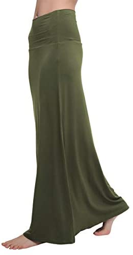 Urban CoCo Women's Stylish Spandex Comfy Fold-Over Flare Long Maxi Skirt at Amazon Womenâs Clothing store