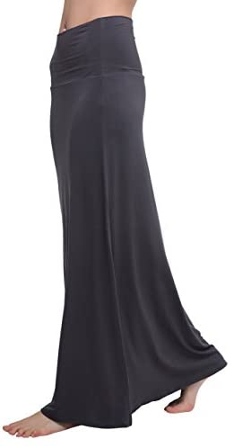 Urban CoCo Women's Stylish Spandex Comfy Fold-Over Flare Long Maxi Skirt at Amazon Womenâs Clothing store