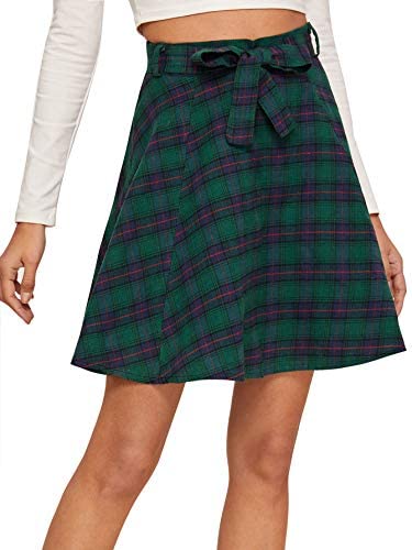 Milumia Women A line Pleated Skater Skirts Cheerleader High Waist Plaid Flared: Clothing