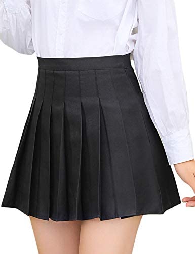Jenkoon Womens Girls Pleated Dennis Skirt High Waist A-Line School Uniform Skater Skirt (Red, Large) at Amazon Womenâs Clothing store