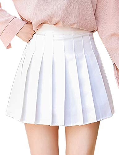 Jenkoon Womens Girls Pleated Dennis Skirt High Waist A-Line School Uniform Skater Skirt (Red, Large) at Amazon Womenâs Clothing store