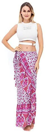 ForeMode Women Boho Print High Waist Side Wrap Bohemian Asymmetric Hem Maxi Long Skirt One Size (Green Print) at Amazon Womenâs Clothing store