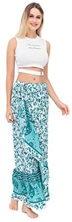ForeMode Women Boho Print High Waist Side Wrap Bohemian Asymmetric Hem Maxi Long Skirt One Size (Green Print) at Amazon Womenâs Clothing store