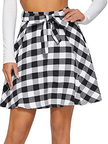 Milumia Women A line Pleated Skater Skirts Cheerleader High Waist Plaid Flared: Clothing