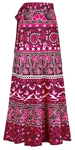 ForeMode Women Boho Print High Waist Side Wrap Bohemian Asymmetric Hem Maxi Long Skirt One Size (Green Print) at Amazon Womenâs Clothing store