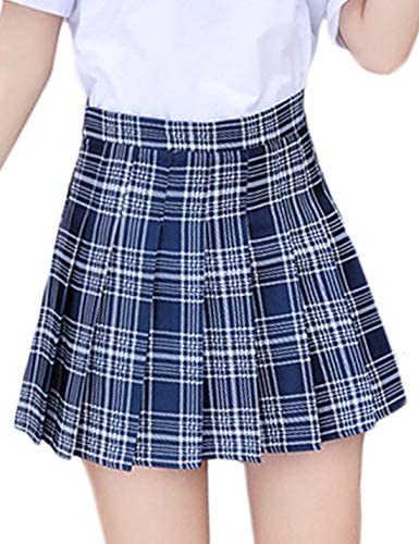 Jenkoon Womens Girls Pleated Dennis Skirt High Waist A-Line School Uniform Skater Skirt (Red, Large) at Amazon Womenâs Clothing store