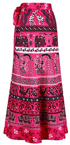 ForeMode Women Boho Print High Waist Side Wrap Bohemian Asymmetric Hem Maxi Long Skirt One Size (Green Print) at Amazon Womenâs Clothing store