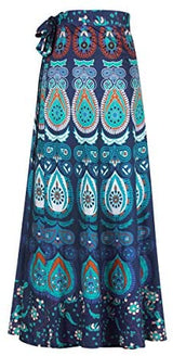 ForeMode Women Boho Print High Waist Side Wrap Bohemian Asymmetric Hem Maxi Long Skirt One Size (Green Print) at Amazon Womenâs Clothing store