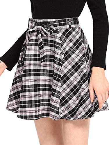 Milumia Women A line Pleated Skater Skirts Cheerleader High Waist Plaid Flared: Clothing