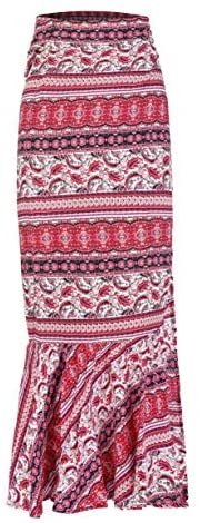 ForeMode Women Boho Print High Waist Side Wrap Bohemian Asymmetric Hem Maxi Long Skirt One Size (Green Print) at Amazon Womenâs Clothing store