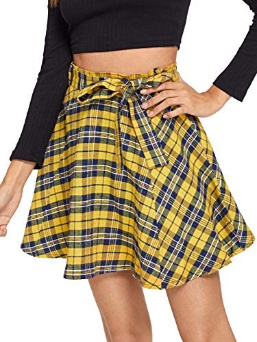 Milumia Women A line Pleated Skater Skirts Cheerleader High Waist Plaid Flared: Clothing