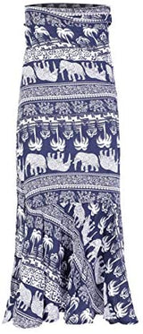 ForeMode Women Boho Print High Waist Side Wrap Bohemian Asymmetric Hem Maxi Long Skirt One Size (Green Print) at Amazon Womenâs Clothing store
