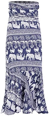 ForeMode Women Boho Print High Waist Side Wrap Bohemian Asymmetric Hem Maxi Long Skirt One Size (Green Print) at Amazon Womenâs Clothing store