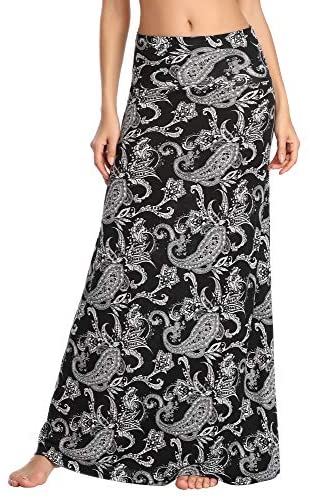 Urban CoCo Women's Stylish Spandex Comfy Fold-Over Flare Long Maxi Skirt at Amazon Womenâs Clothing store