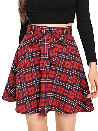 Milumia Women A line Pleated Skater Skirts Cheerleader High Waist Plaid Flared: Clothing