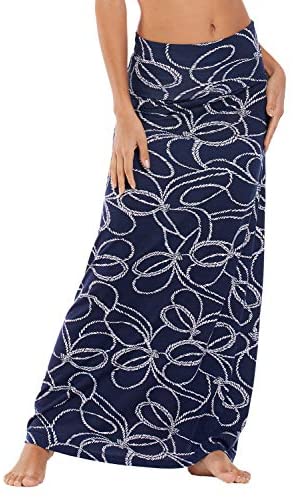Urban CoCo Women's Stylish Spandex Comfy Fold-Over Flare Long Maxi Skirt at Amazon Womenâs Clothing store