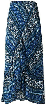 ForeMode Women Boho Print High Waist Side Wrap Bohemian Asymmetric Hem Maxi Long Skirt One Size (Green Print) at Amazon Womenâs Clothing store