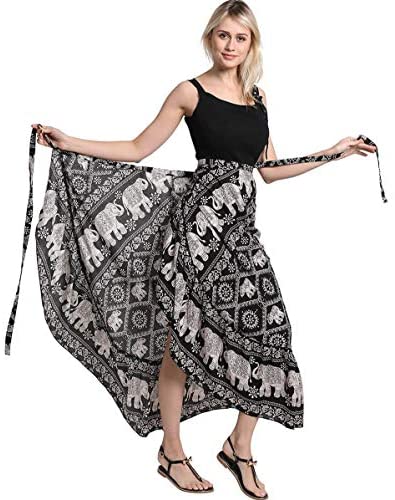 ForeMode Women Boho Print High Waist Side Wrap Bohemian Asymmetric Hem Maxi Long Skirt One Size (Green Print) at Amazon Womenâs Clothing store