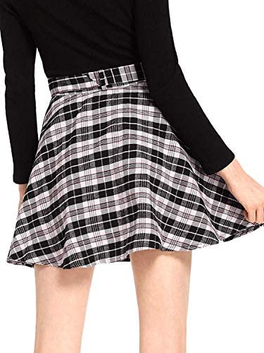 Milumia Women A line Pleated Skater Skirts Cheerleader High Waist Plaid Flared: Clothing