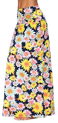 Urban CoCo Women's Stylish Spandex Comfy Fold-Over Flare Long Maxi Skirt at Amazon Womenâs Clothing store