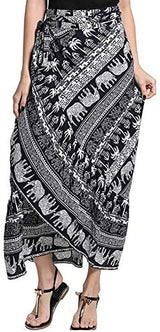 ForeMode Women Boho Print High Waist Side Wrap Bohemian Asymmetric Hem Maxi Long Skirt One Size (Green Print) at Amazon Womenâs Clothing store