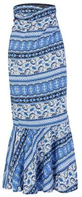 ForeMode Women Boho Print High Waist Side Wrap Bohemian Asymmetric Hem Maxi Long Skirt One Size (Green Print) at Amazon Womenâs Clothing store