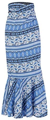 ForeMode Women Boho Print High Waist Side Wrap Bohemian Asymmetric Hem Maxi Long Skirt One Size (Green Print) at Amazon Womenâs Clothing store