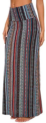 Urban CoCo Women's Stylish Spandex Comfy Fold-Over Flare Long Maxi Skirt at Amazon Womenâs Clothing store