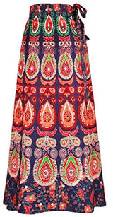 ForeMode Women Boho Print High Waist Side Wrap Bohemian Asymmetric Hem Maxi Long Skirt One Size (Green Print) at Amazon Womenâs Clothing store