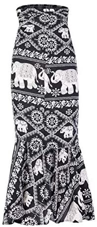 ForeMode Women Boho Print High Waist Side Wrap Bohemian Asymmetric Hem Maxi Long Skirt One Size (Green Print) at Amazon Womenâs Clothing store