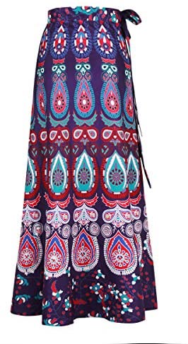 ForeMode Women Boho Print High Waist Side Wrap Bohemian Asymmetric Hem Maxi Long Skirt One Size (Green Print) at Amazon Womenâs Clothing store