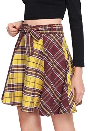 Milumia Women A line Pleated Skater Skirts Cheerleader High Waist Plaid Flared: Clothing