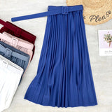 Spring Summer Women Midi Skirts Belt