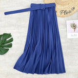 Spring Summer Women Midi Skirts Belt