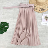 Spring Summer Women Midi Skirts Belt