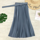 Spring Summer Women Midi Skirts Belt
