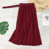 Spring Summer Women Midi Skirts Belt