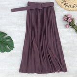 Spring Summer Women Midi Skirts Belt